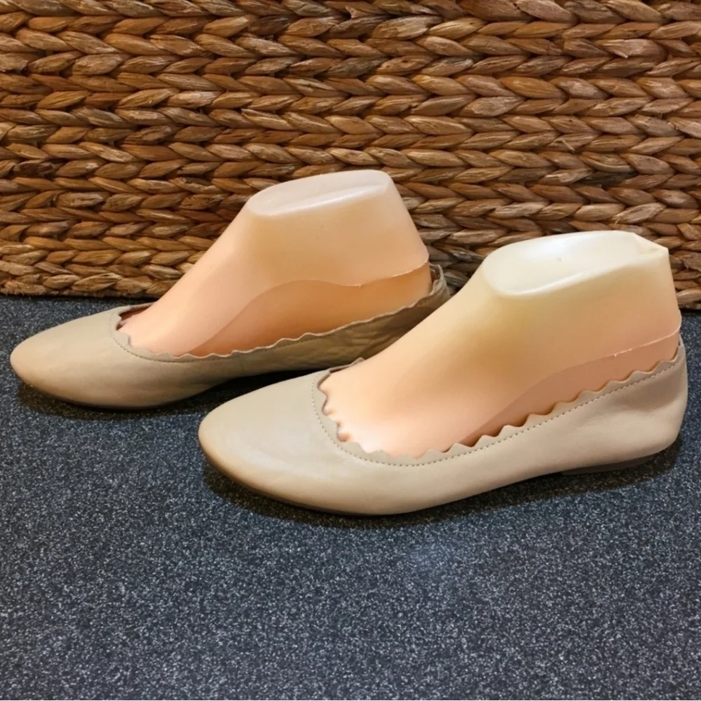 Audrey Brooke Winny Tan Flats Slip On Shoes Womens 11M Neutral Scalloped Leather